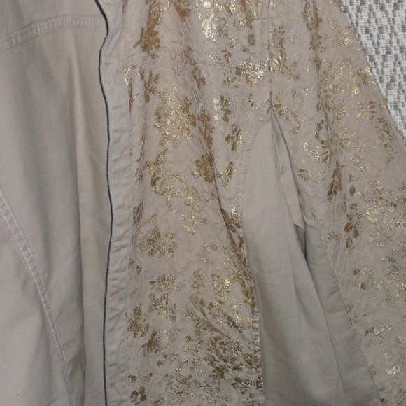 Chico's size 3 Fancy Jacket Khaki Beige with Gold Lace Sparkle XL, 14 - Picture 6 of 9